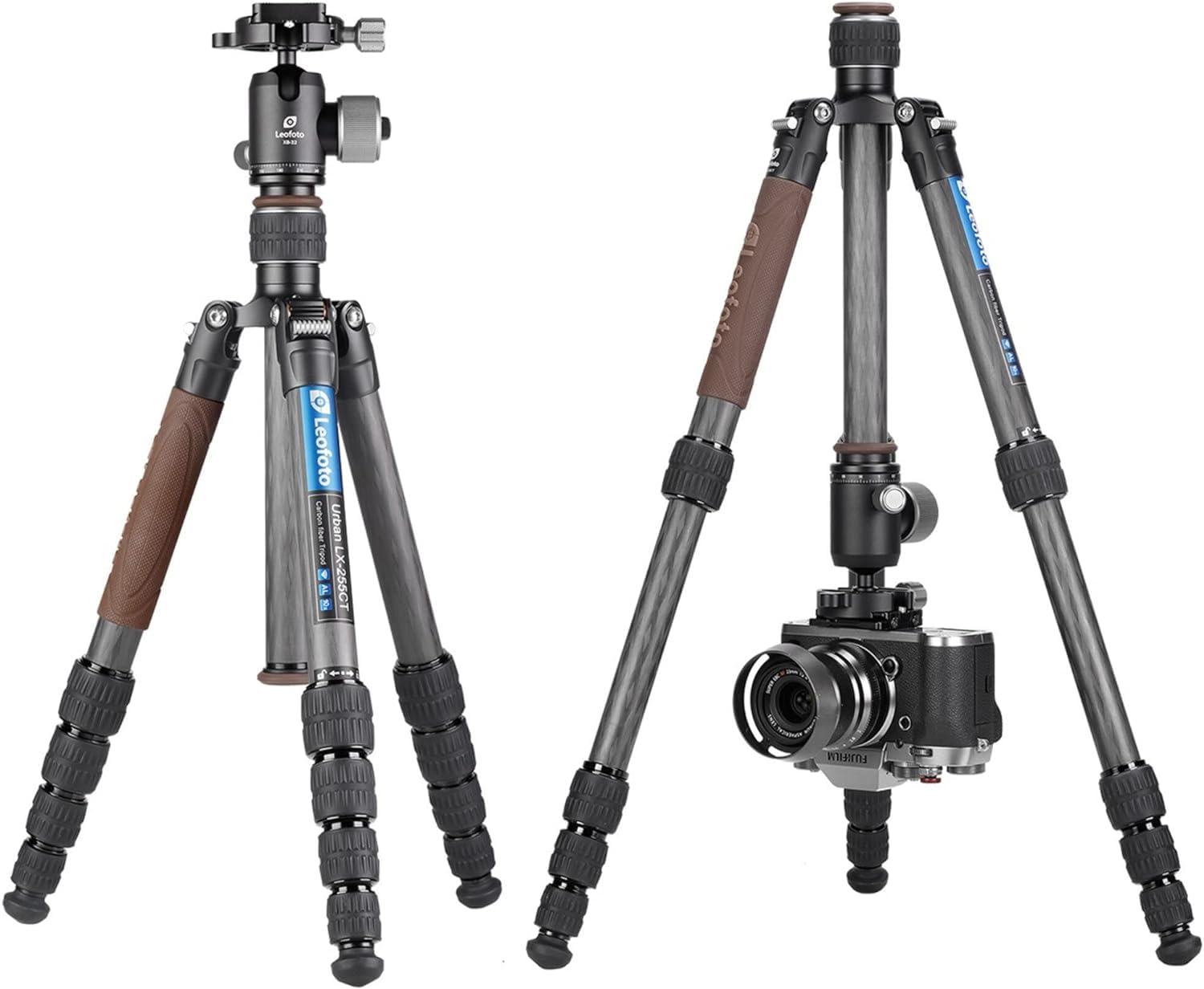 Leofoto Lx-255Ct+Xb-32Q Travel Tripod, Urban Series, Carbon Fiber, 5 Leg Sections, Portable And Lightweight, Reversible Leg And Center Column, Ball Head Set