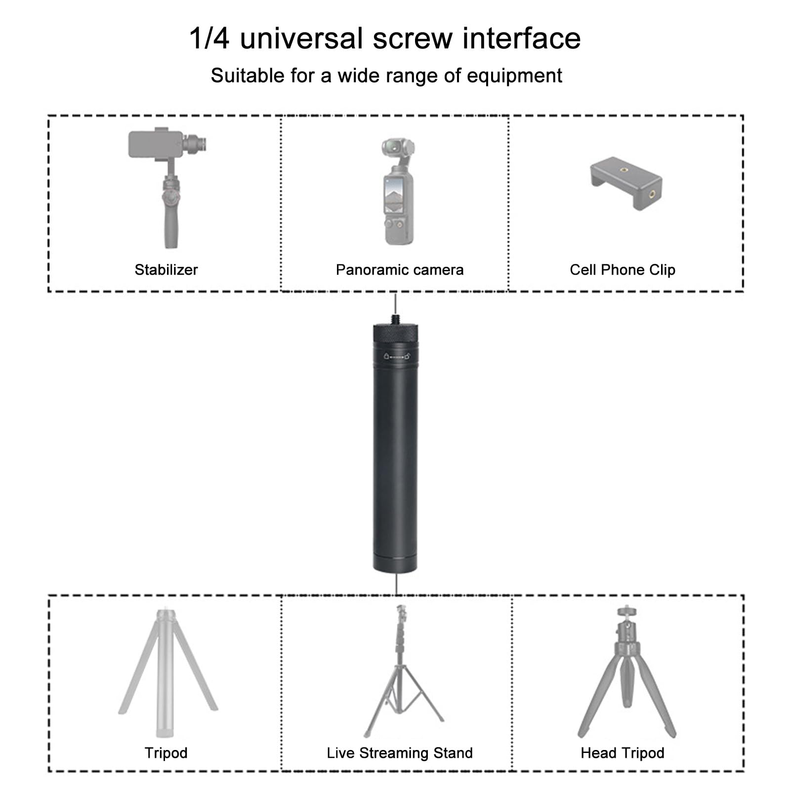 Acouto Lightweight Aluminum Alloy Stabilizer Extension Rod Adjustable 4 Sections Stabilizer Pole Nonslip Design 1/4 Inch Screw With 1/4 Inch Thread For Tripod Expansion