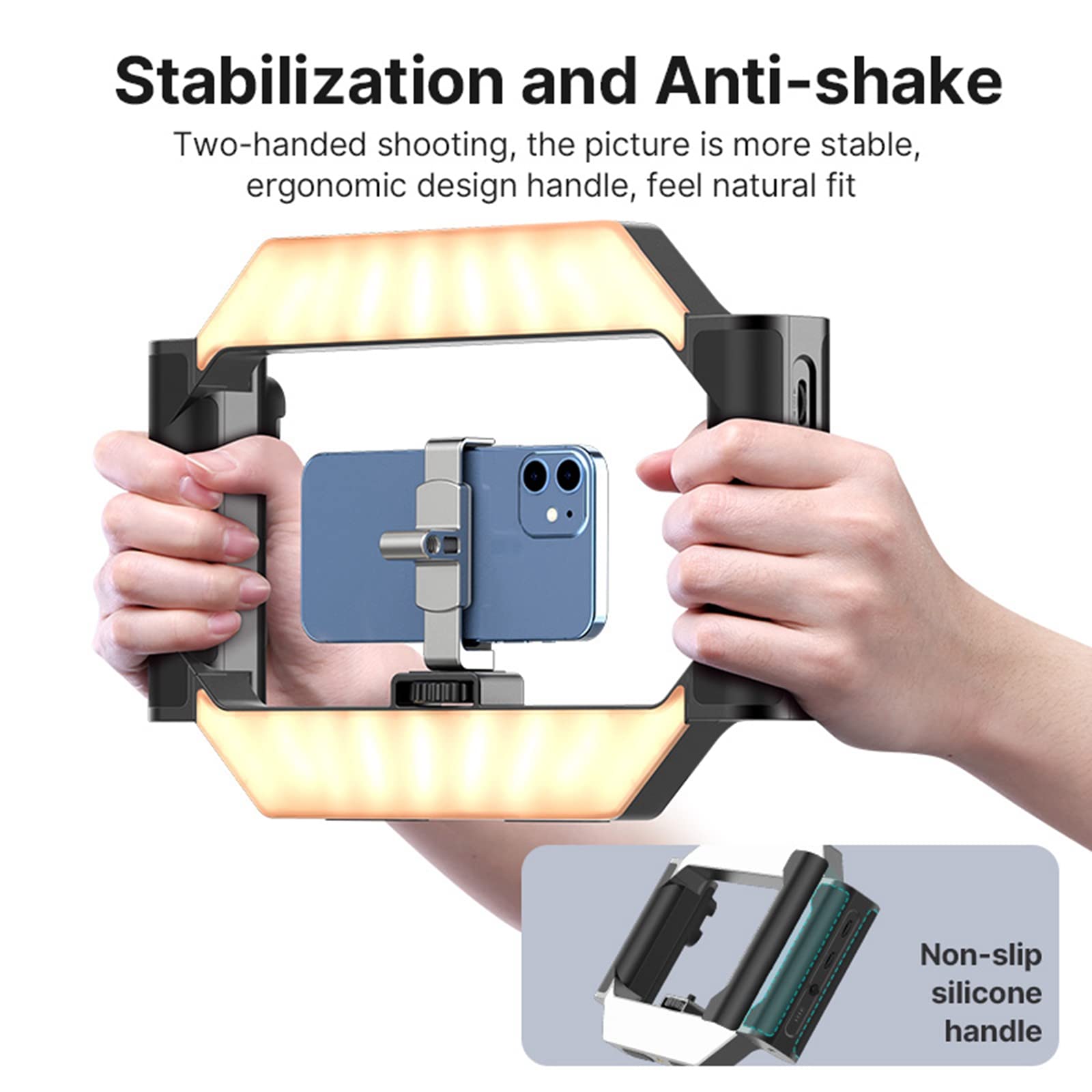Jusmo Ulanzi Smartphone Video Rig W Light And Remote Control For Videomaker Filming Maker Video Grapher, U-Rig Light Handheld Square Ring Light Phone Video Making Stabilizer Grip Cage W Cold Shoe Mount
