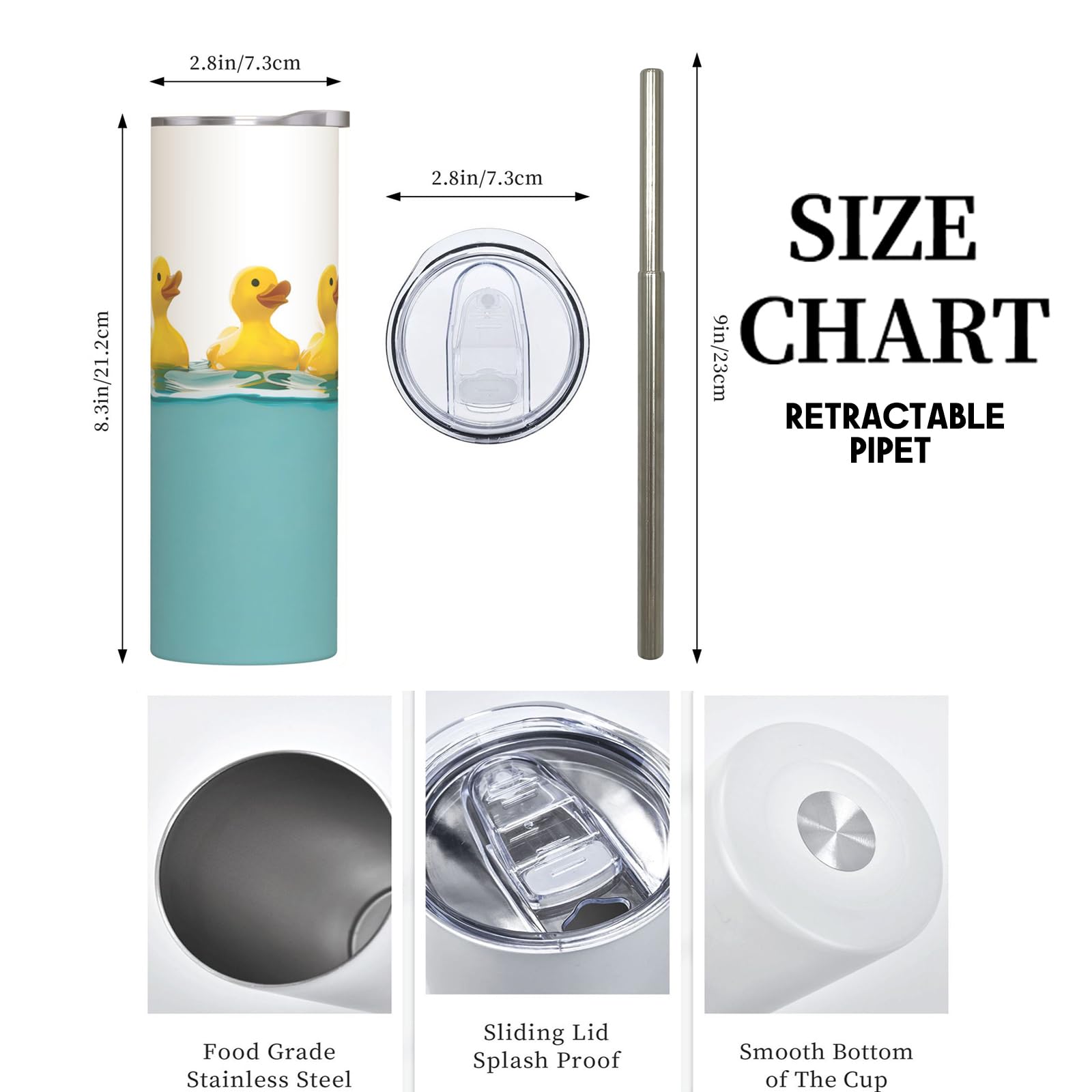Cute Rubber Duck Stainless Steel Insulated Tumbler With Lid - 20Oz Yellow Ducks Travel Mug