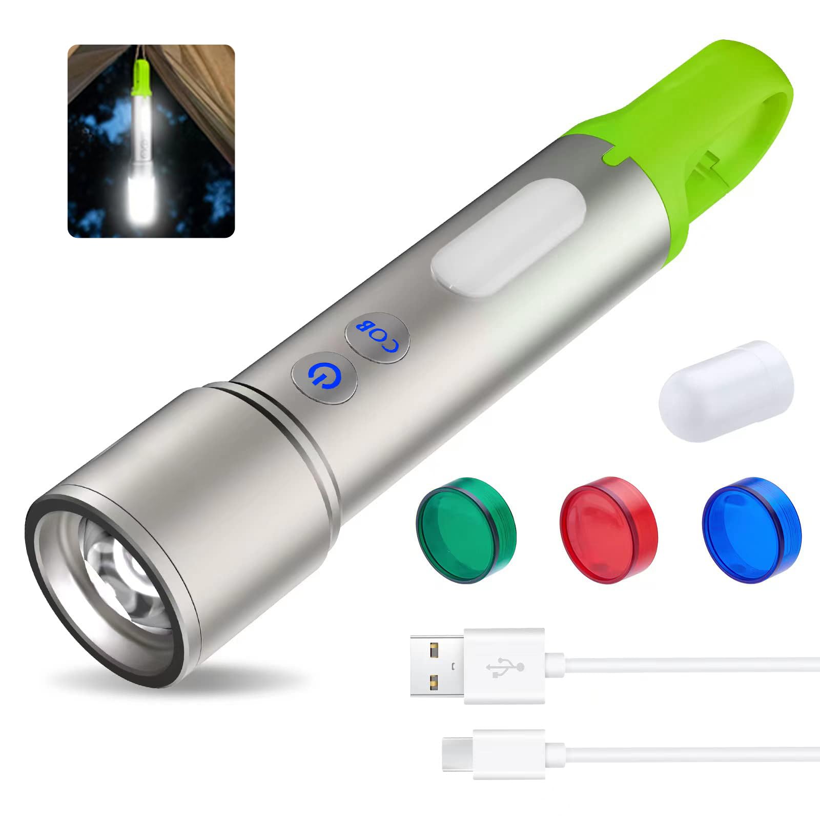 Comvwvie Small Flashlights Rechargeable,Mini Flashlight Super Bright 1500 Lumens,Pocket Usb Flash Light,High Powered Handheld Flashlights With Cob Worklight For Emergency Camping ,Waterproof,Zoomable