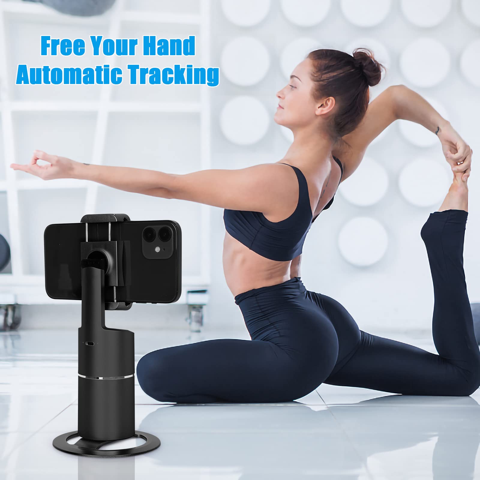 Sikvio Auto Face Tracking Phone Tripod Holder No App Required 360° Rotation Body Phone Track Camera Mount For Live Vlog Streaming Video Cellphone Shooting Live Chat With Remote Control