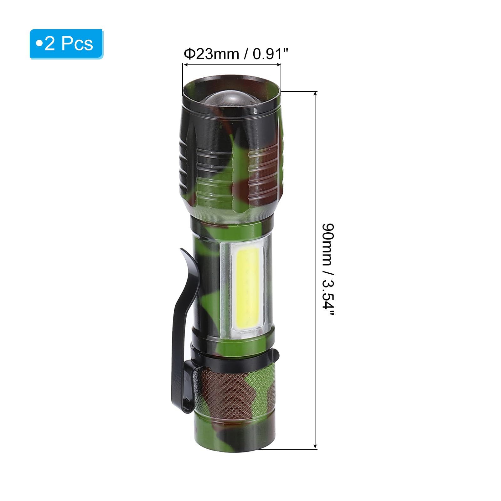 Patikil Scalable Led Flashlight, 2 Set 3 Mode High Lumens Led Flashlight Aluminum White Light Torch Usb Rechargeable For Hiking Camping, Camouflage Green