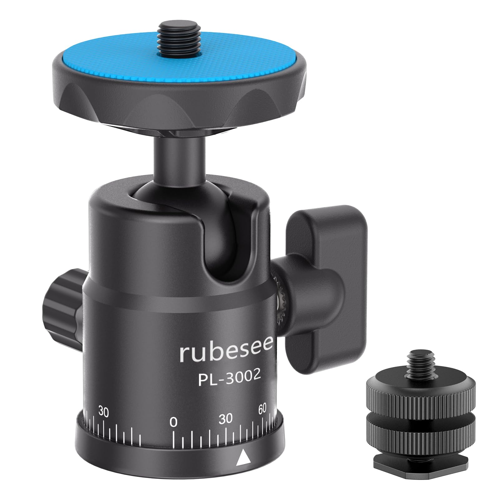 Rubesee Mini Ball Head, Panoramic Camera Tripod Head With 1/4" Screw Shoe Mount, 360 Rotatable Metal Adapter For Dslr Camera Tripods Monopods Camcorder Light Microphone Photography, Max Load 5.5Lbs