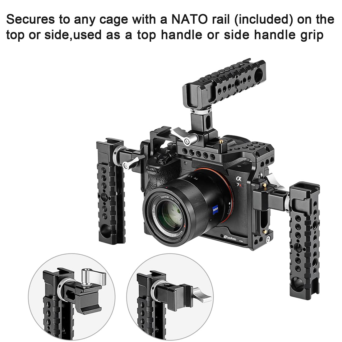 Dekeenstar Camera Cage Top Handle Grip Quick Release Nato Rail Top Handle With Cold Shoe Arri Locating Hole 15Mm Rod Clamp Nato Safety Rail For Video Camera Cage Rig Camcorder Light Microphones