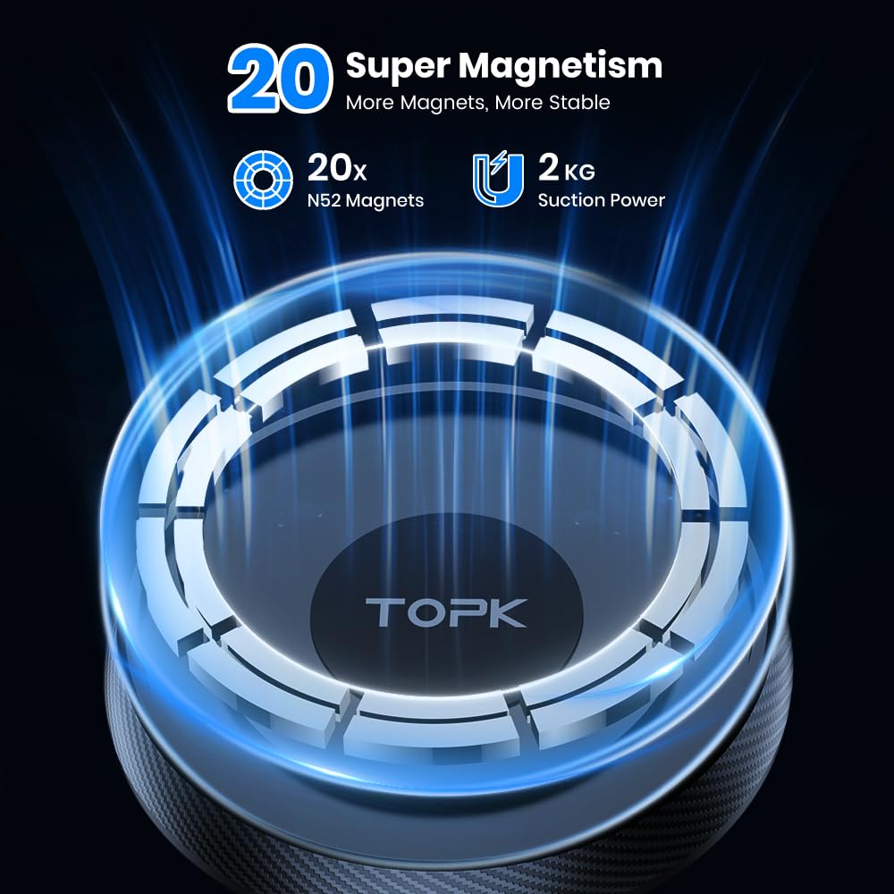 Topk Mag-Safe Car Phone Holder, Magnetic Phone Car Mount For Windshield And Dashboard, Strong Suction Adjustable Long Arm With Strongest Magnet, Car Cradle For Iphone 15/14/13/12 Series