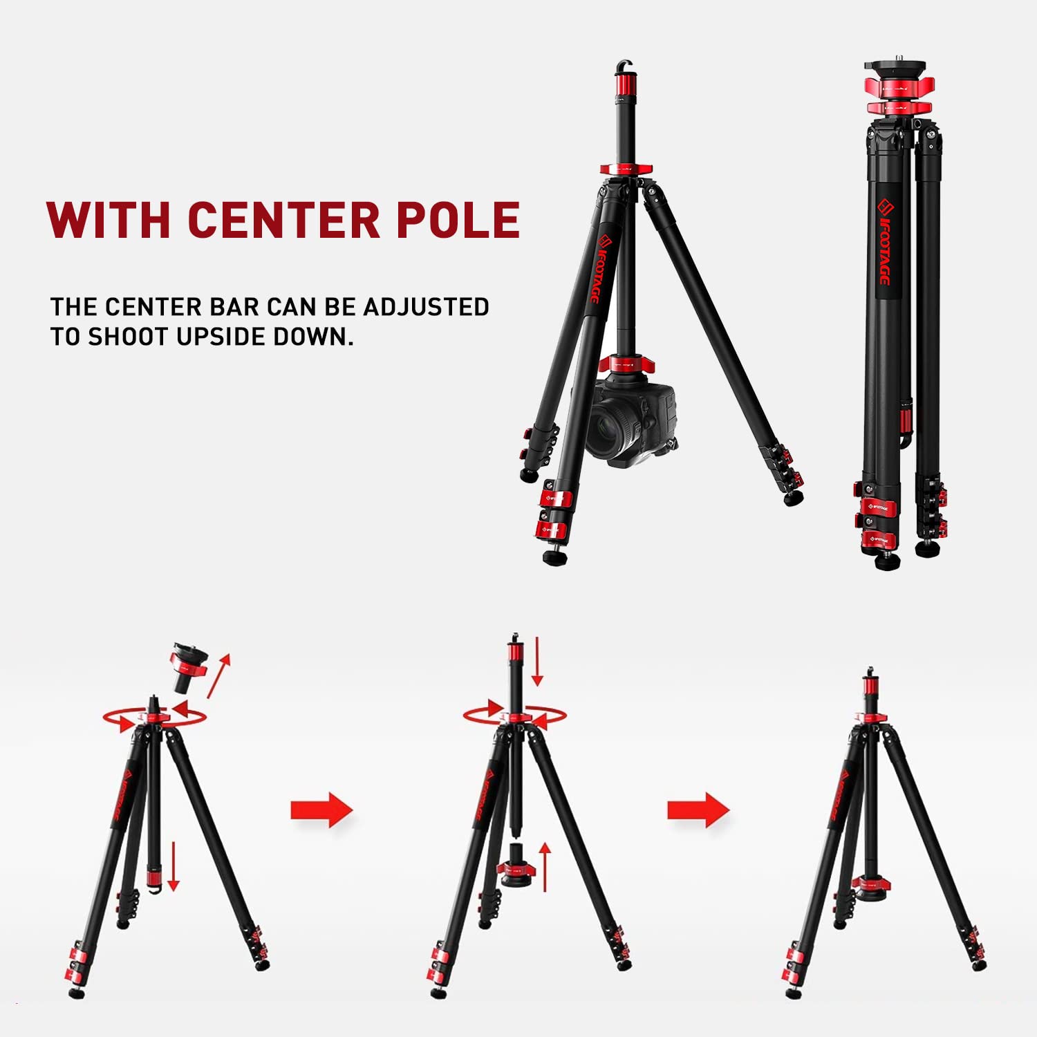 Ifootage Camera Tripod Professional Standard,Heavy Duty,Flexible Stable 360° Ball Head,Centre Column Release For Low Position,Max Payload 6Kg,65"/165Cm Ta6S