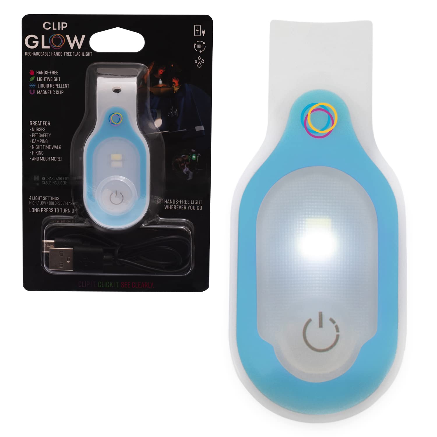 Lightsflo Clipglow Nurse Light Clip On Nursing Night Shift Light, Bright, Lightweight Magnetic, Portable, Usb Rechargeable Flashlight For Badge, 8-10 Hours Battery, 4 Light Settings 10-25 Lumens Nurse Blue