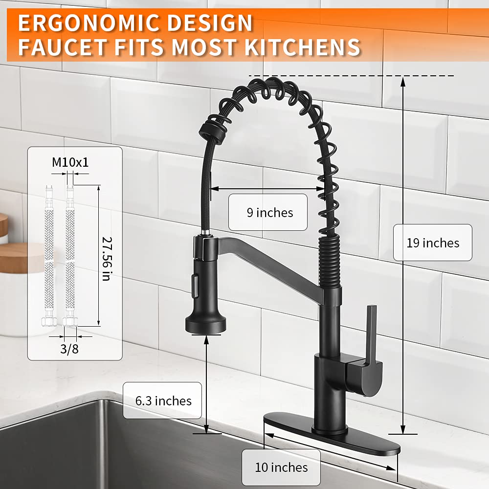 Owofan Black Kitchen Faucets With Pull Down Sprayer Industrial Single Handle One Hole Or 3 Hole Faucet For Farmhouse Camper Laundry Utility Rv Wet Bar Sinks