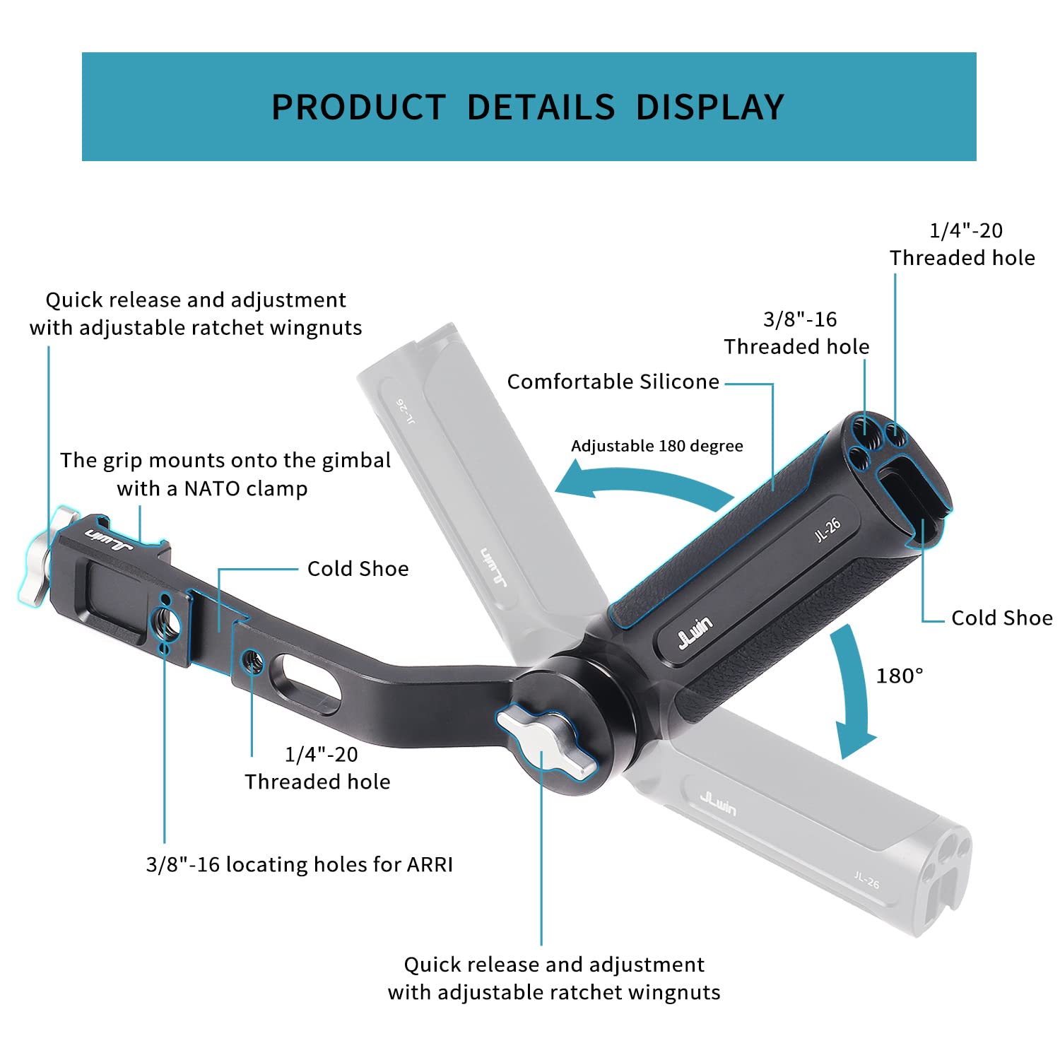 Fotga Angle Adjustable Handle Hand Grip Handhold Bracket Stabilizer For Dji Ronin Rsc 2 / Rs 2 / Rs 3 / Rs 3 Pro/Rs 3 Mini / Rs4 And Pro Gimbal Stabilizer