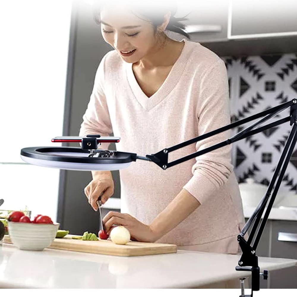 Yiyant Overhead Tripod Mount For Camera Webcam Ring Light, Over Head Articulating Arm With Phone Holder And Ball Head, Desktop Suspension Scissor Accessory For Live Streaming,Video Recording
