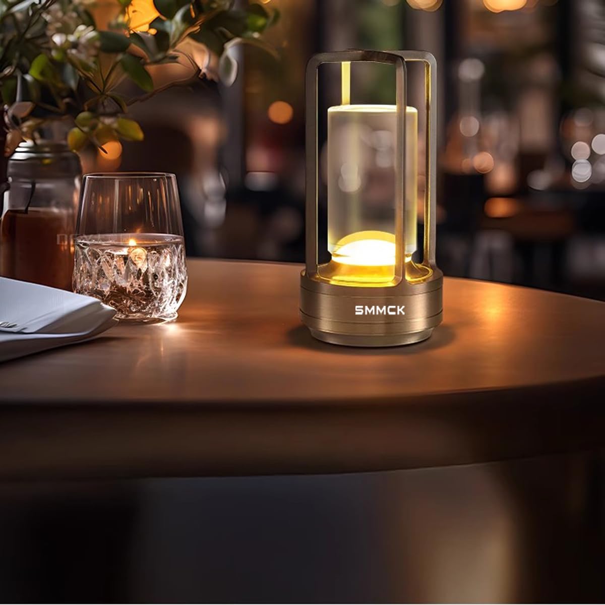 Smmck Portable Metal Table Lamp For Indoor/Outdoor,Rechargeable Cordless Led Lamp, 3-Colour Infinitely Dimming Battery Powered Small Desk Lamp, Restaurant/Bedroom/Bar/Coffee Shop/Camping Light (Gold)