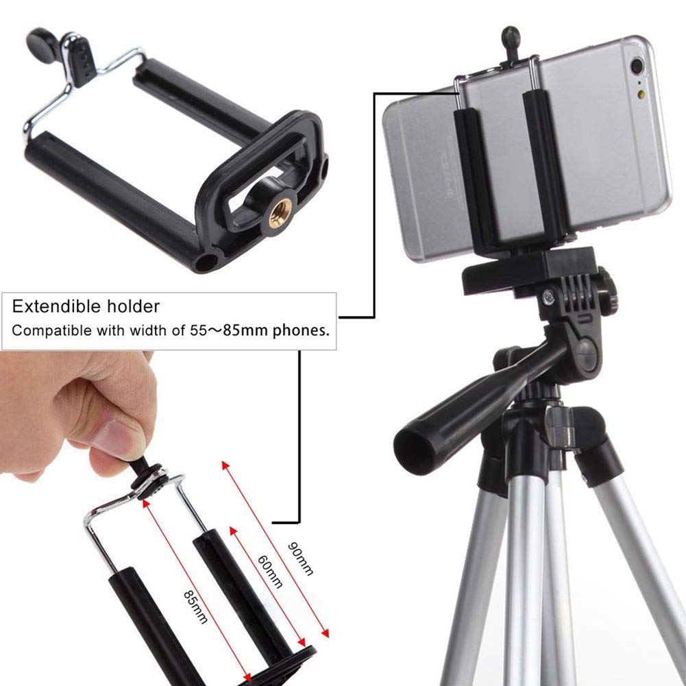 Keenso Phone Stand, Phone Tripod, 41" Flexible Tripod For Cell Phone, Cell Phone Stand, Portable Aluminum 4 Section Telescopic Legs Camera Stand Bracket Mobile Phone Selfie Stickholder With Carry Bag