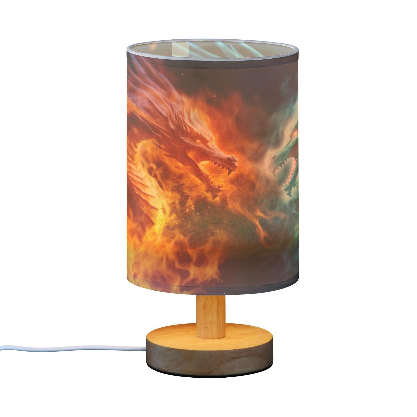 Kjizmo Fire Dragon And Ice Dragon Bedside Table Lamp With Usb Charging Ports Nightstand Lamp For Livingroom Bedroom Office Reading Working