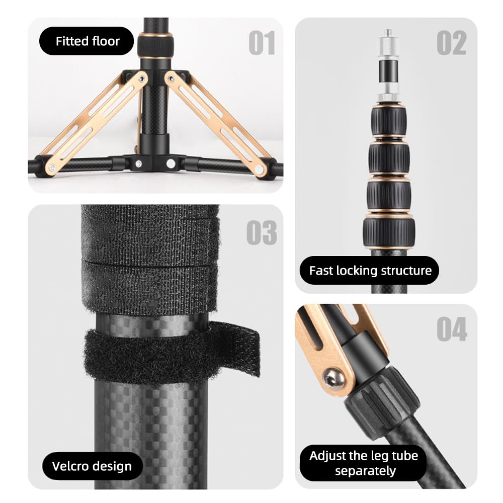 Zjchao Phone Tripod, 87.4In Maximum Height Portable Carbon Fiber Photography Tripod Stand Light Stand Tripod Stand With 5 Adjustable Sections 6.6Lbs Load Capacity For Versatile Use