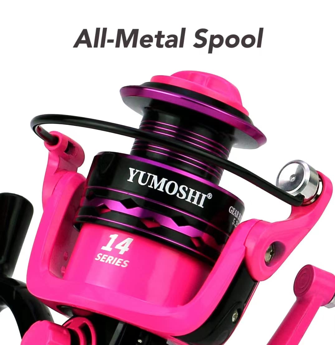 Gairen Fishing Spinning Reel Gear Ratio 5.2:1 Lightweight Left/Right Hand Interchangeable Ultra Smooth Powerful 2000, 3000, 4000, 5000, 6000, 7000 Series Pink