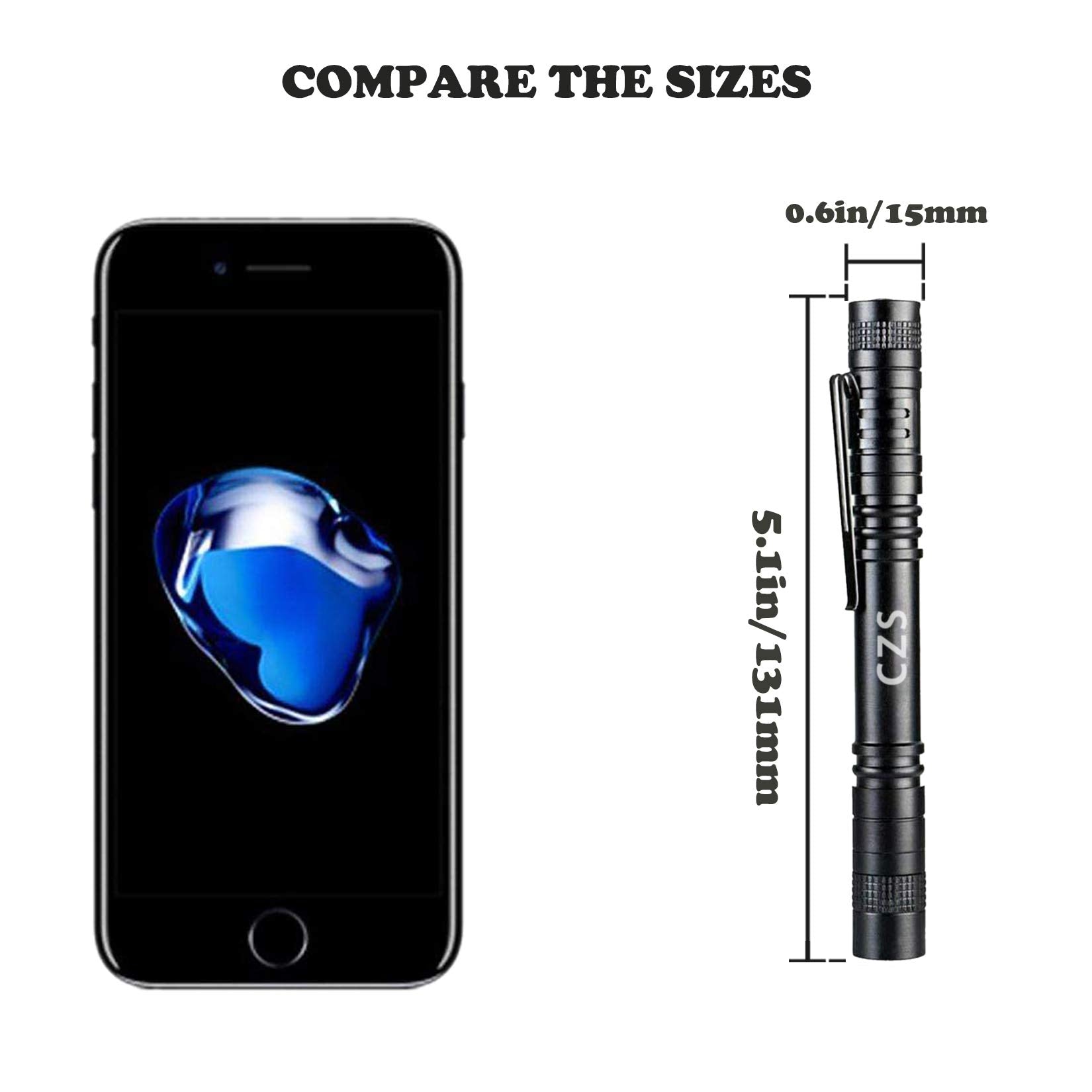 Czs Led Flashlight Penlight 1000 Lumens Battery-Powered Handheld Pen Light Pocket Torch Powered By 2Aaa Battery,5 Pcs (Battery Not Included)