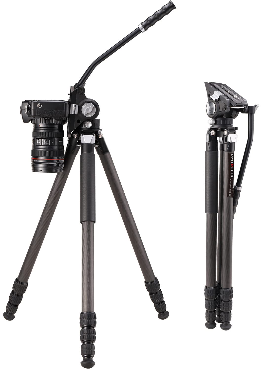 Dmiditir Carbon Fiber Metal Video Tripod With Metal Fluid Head - Heavy Duty, Loads Up To 33 Pounds, Suitable For Travel And Work (Black)