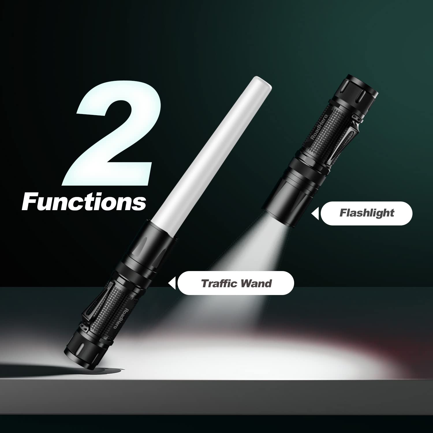 Roadhero 2 Pack 12 Inch Multi Color Led Flashlight Traffic Control Wand, 4 Colors In 1, Safety Signal Light Traffic Baton For Night Version And Parking Directing