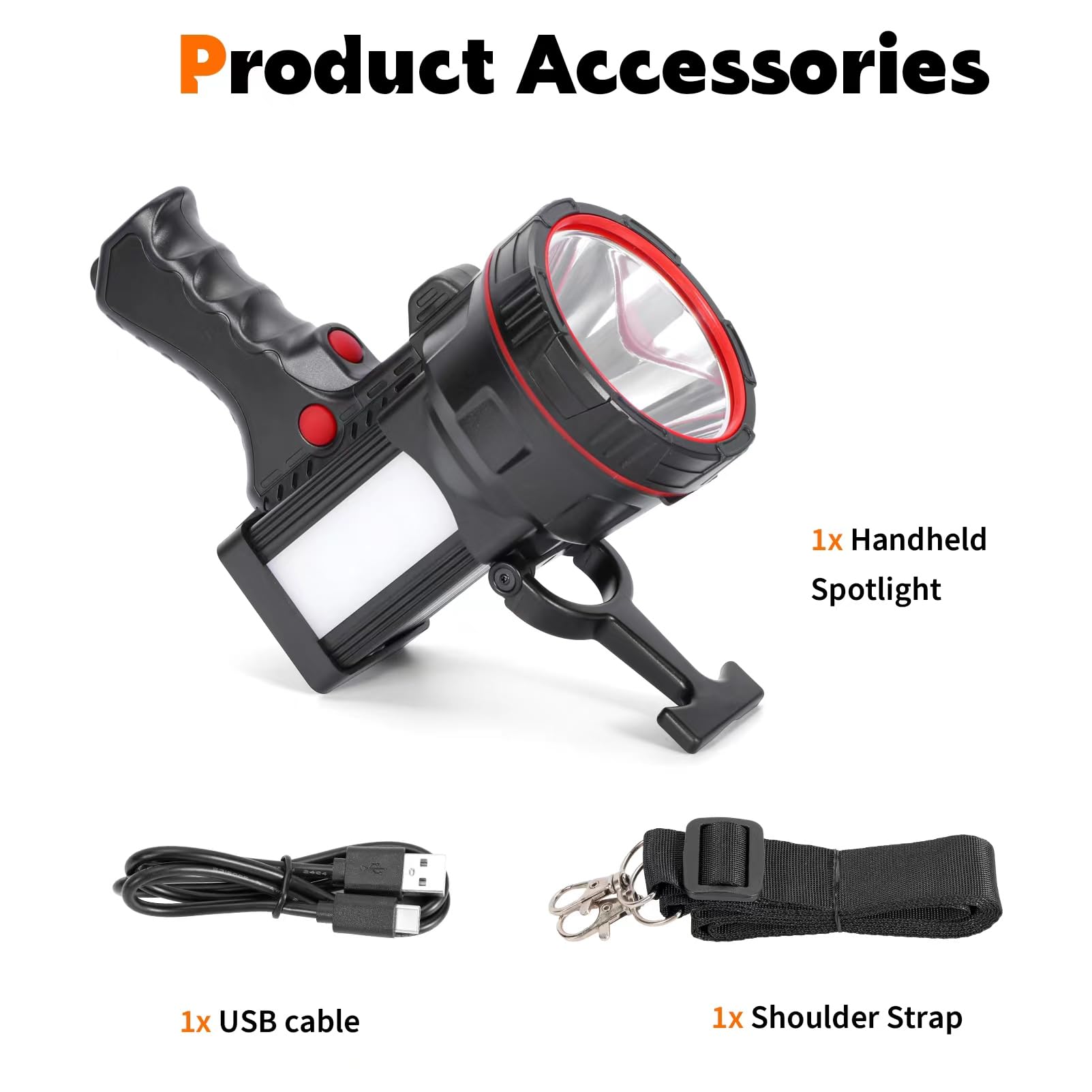 Vanvale Superbright Handheld Led Spotlight Flashlight Powerful Searchlight Usb Rechargeable Lantern With Power Bank Function Portable Camping Emergency Light (White Light)