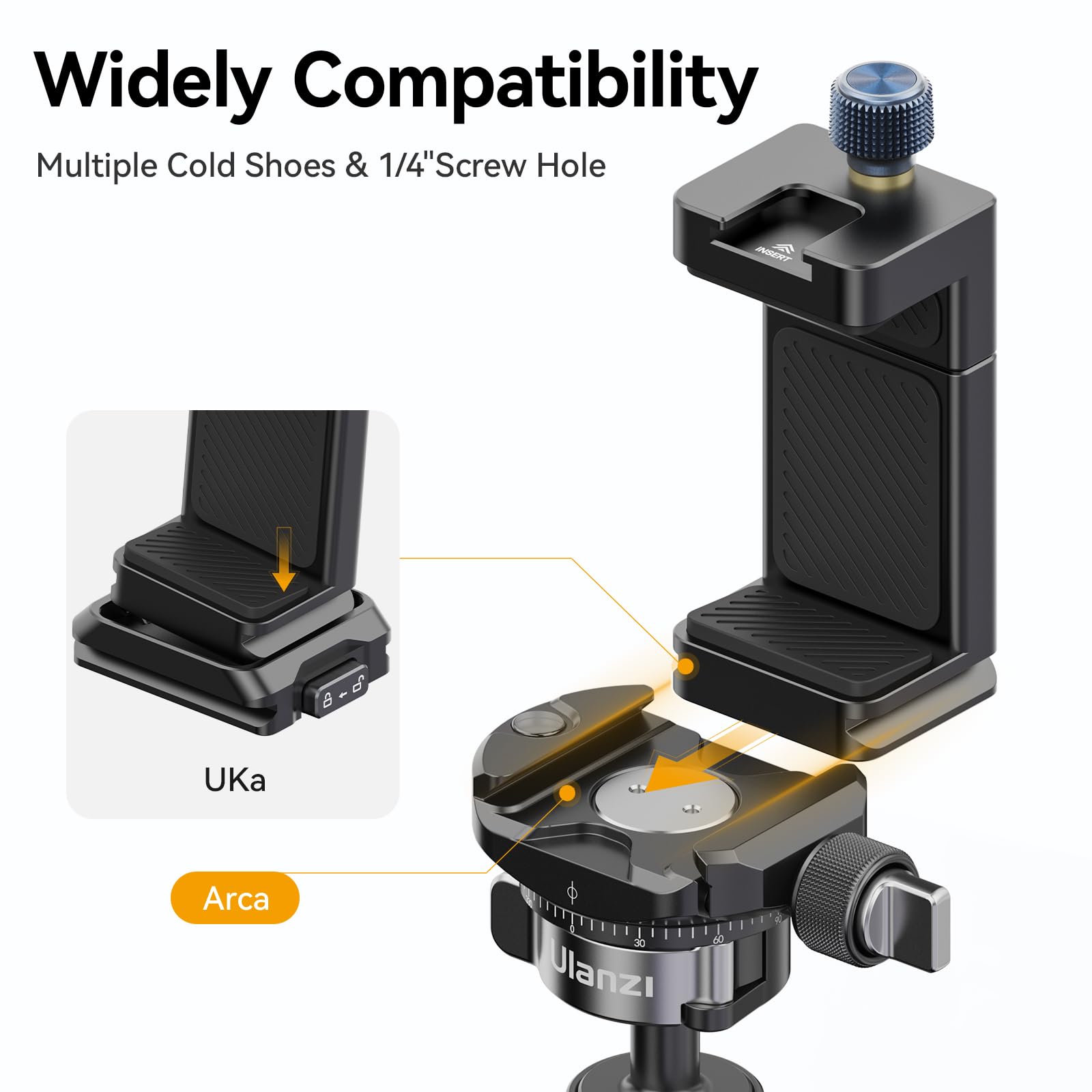 Ulanzi Ma33 Metal Phone Tripod Mount With Arca Port & 2 Cold Shoes, 360° Adjustable Smartphone Tripod Adapter Cell Phone Stand Holder Phone Clamp Suitable For Iphone 15 Pro/14/13/12/Samsung