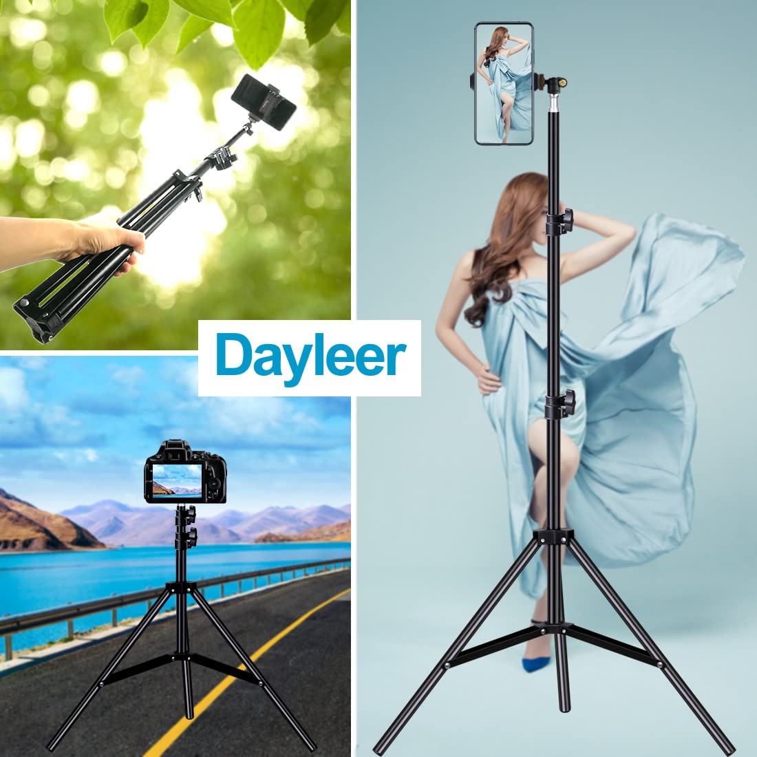 Dayleer Selfie Stick Tripod, 65" Extendable Tall Camera Cell Phone Tripod Stand With Remote For Iphone 15 14 13 12 11 Pro Max Samsung Galaxy S23 S22 S21