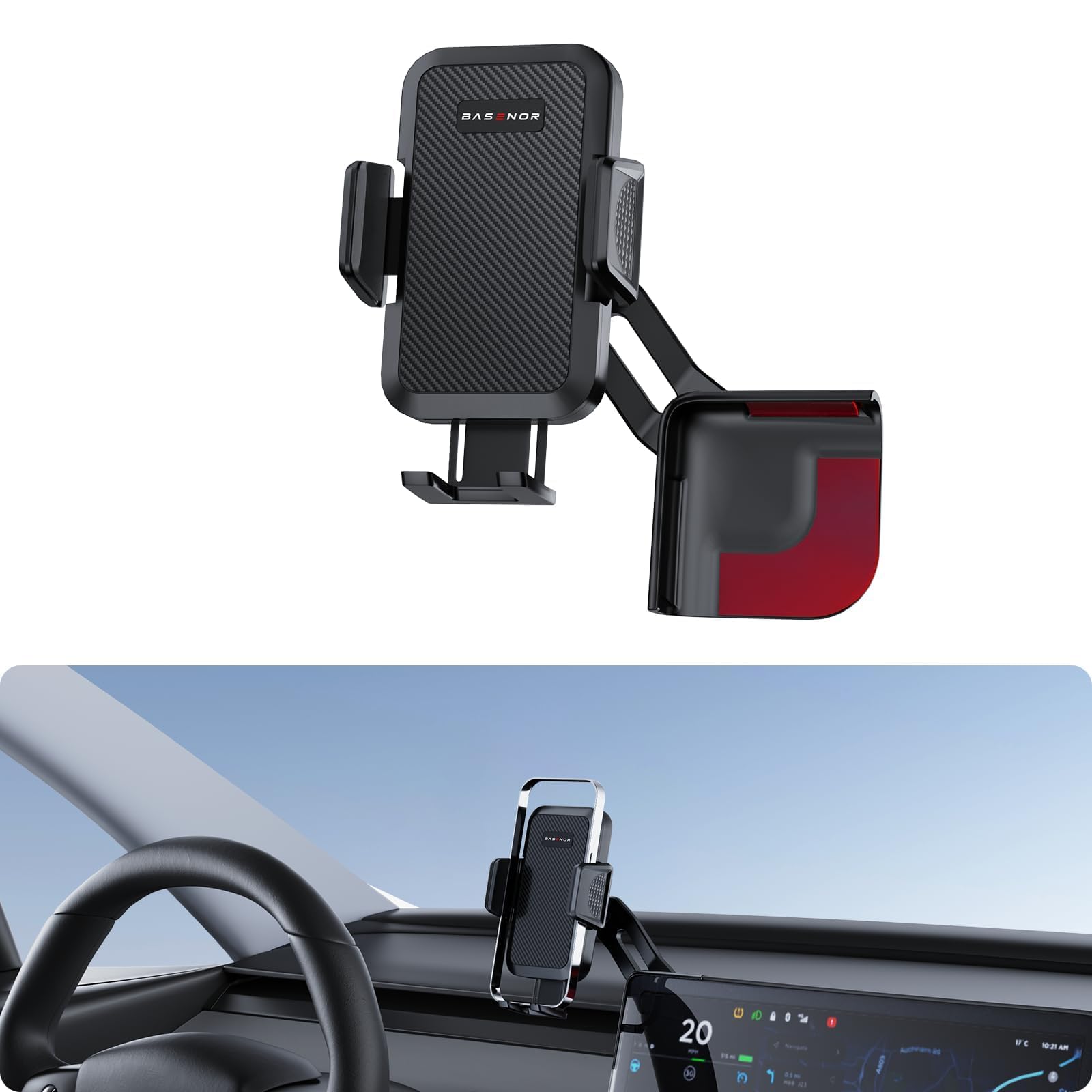 Basenor  Tesla Phone Mount Holder [Large Screen User Friendly] Model 3 Y Strong Adhesion 360° Swivel Cell Phone Stand Tesla Accessories Fits All Iphone Android (Not Fit   Model 3)