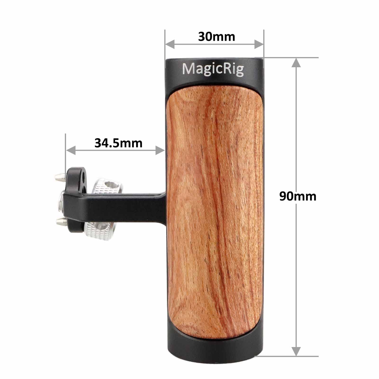 Magicrig Locating Side Handle For Arri Mount, Left/Right Mini Wooden Handgrip For Dslr Camera Cage, With Cold Shoe 1/4"-20 And 3/8"-16 Arri Locating Threads, Up And Down Adjustable