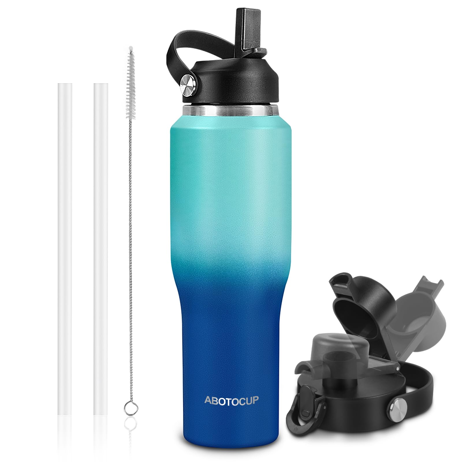 Insulated Water Bottle 32Oz With Straw/Spout Lids, Stainless Steel Water Bottles Keep Cold 24H