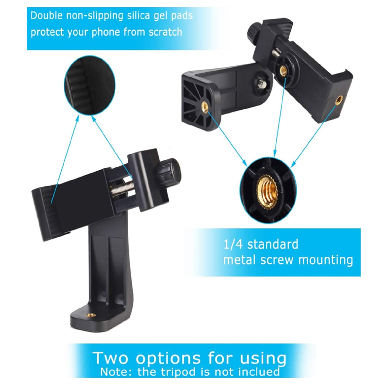 Kiniza Phone Tripod Adapter, Universal 360 Rotation Smartphone Holder Mount, Vertical And Horizontal Compatible With Most Cell Phones, Adjustable For Selfie Stick, Camera Stand