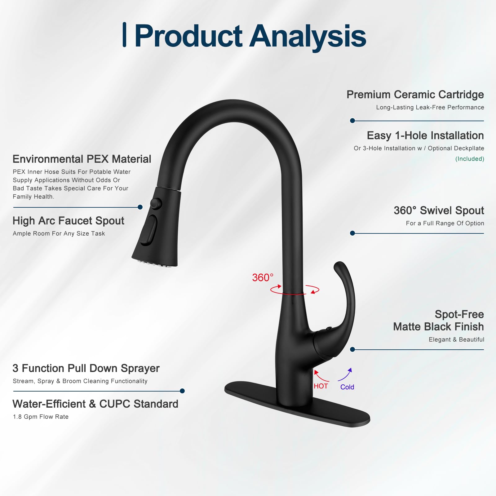 Voton Kitchen Faucet With Pull Down Sprayer, Matte Black Kitchen Sink Faucet High Arc Pull Out Kitchen Faucets Single Handle, Kitchen Sink Faucets For Farmhouse Camper Laundry Rv Bar