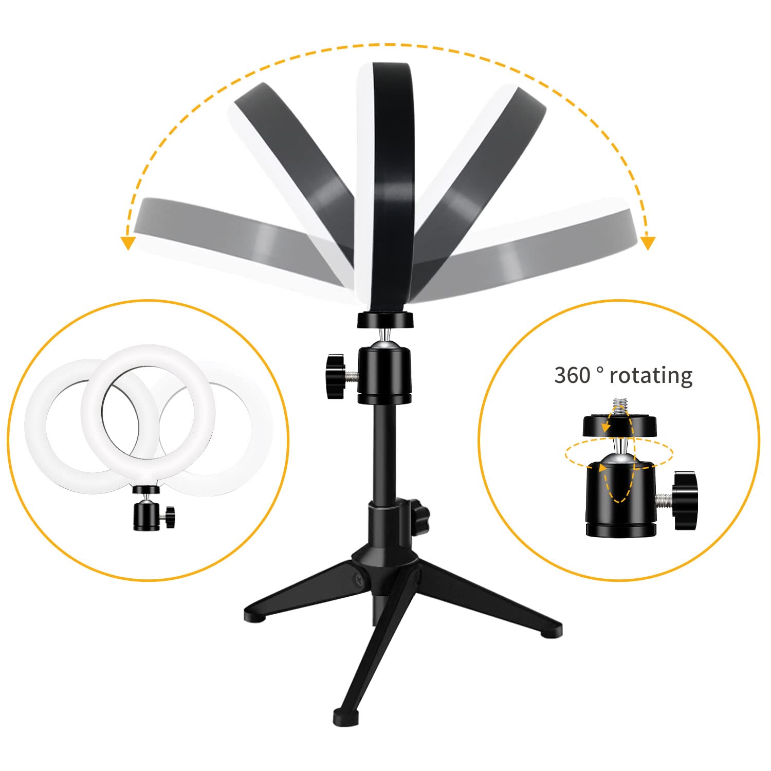 Mezher Desk Ring Light For Zoom Meetings - Video Conference Lighting Kit For Laptop Computer, 6” Clip On Table Led Light Lamp With Tripod Stand For Video Recording, Remote Working, Gaming, Vlogging