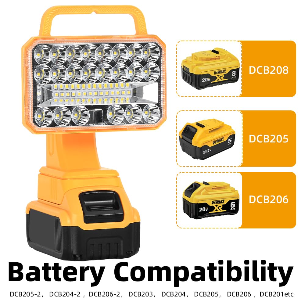 Weixblixian 2000Lm Light Compatible With Dewalt 20V Max Lithium-Ion Battery, 18W Flashlight With Usb Port, Led Work Light For Emergencies, Camping, Outdoor, Indoor(Battery Not Included)