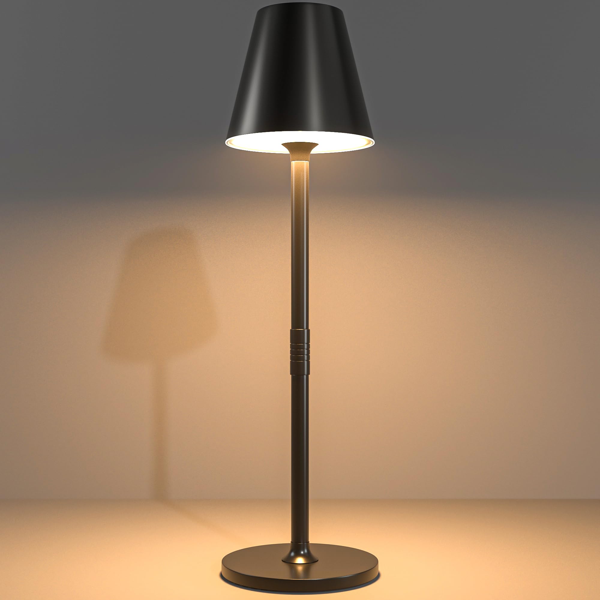 Timjorman Modern Led Cordless Table Lamp, 4000Mah Rechargeable Battery, 3 Level Brightness Night Light, Metal Shell, Minimalist Design, For Couples Dinner/Coffee Table/Restaurant/Bedroom, Black
