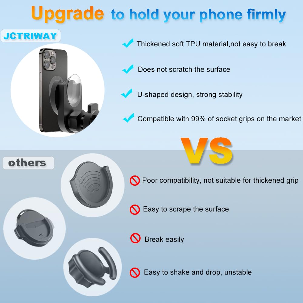 Jctriway Car Phone Holder For Socket Mount, Air Vent Car Phone Holder For Pop Grip [Never Blocking] Ac Vent Clip Phone Mount 360° Adjustable Works With Popsocket Car Mount For Iphone Samsung All Smartphones