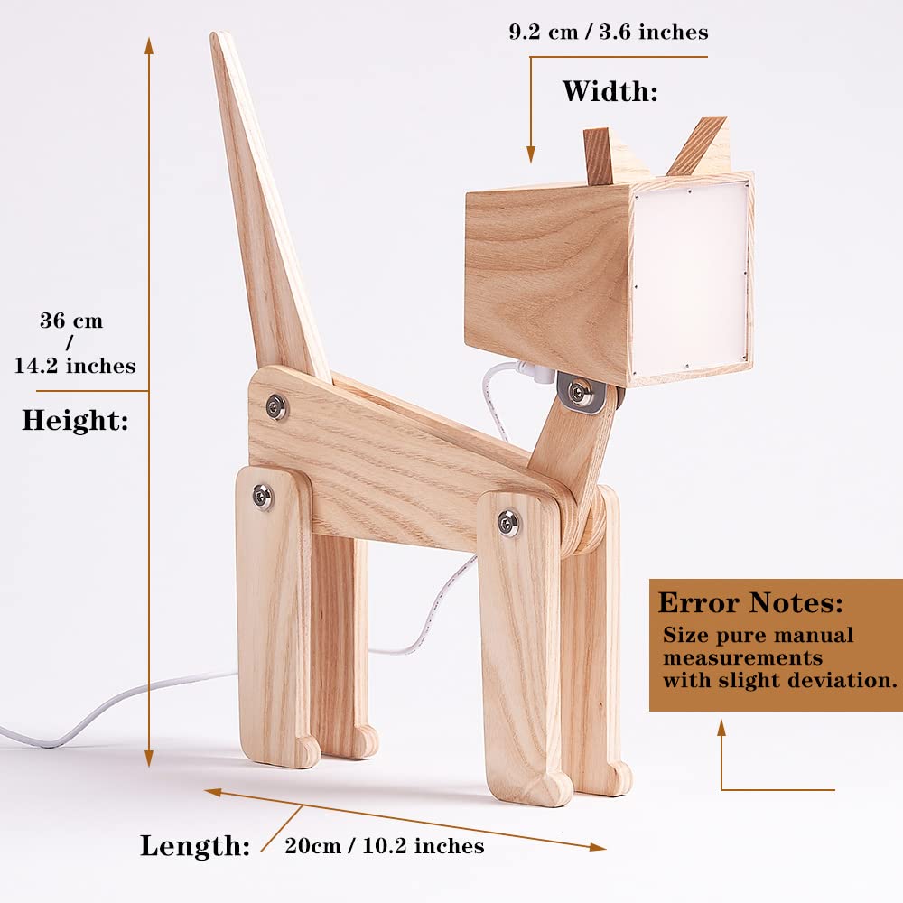 Hroome Unique Bedside Table Lamp Cat Adjustable Body Fun Wooden Desk Lamp With Dimmable Touch Switch Warm White Light For Kids Room, Living Room, Boy'S Girl'S Bedroom, College Dorm, Bookcase
