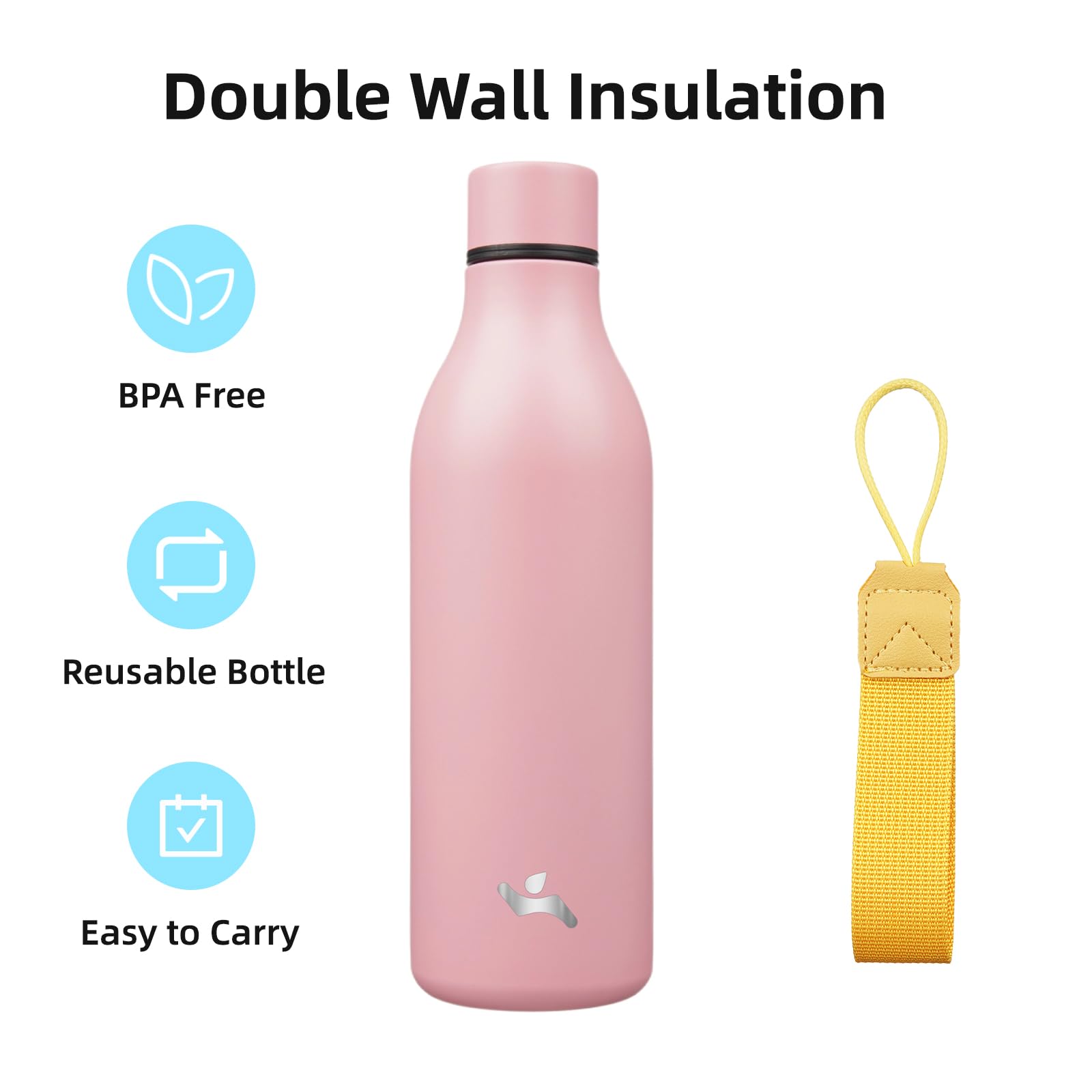 Insulated Water Bottle With Strap,25 Oz Double Wall Stainless Steel Vacuum Bottles Meta