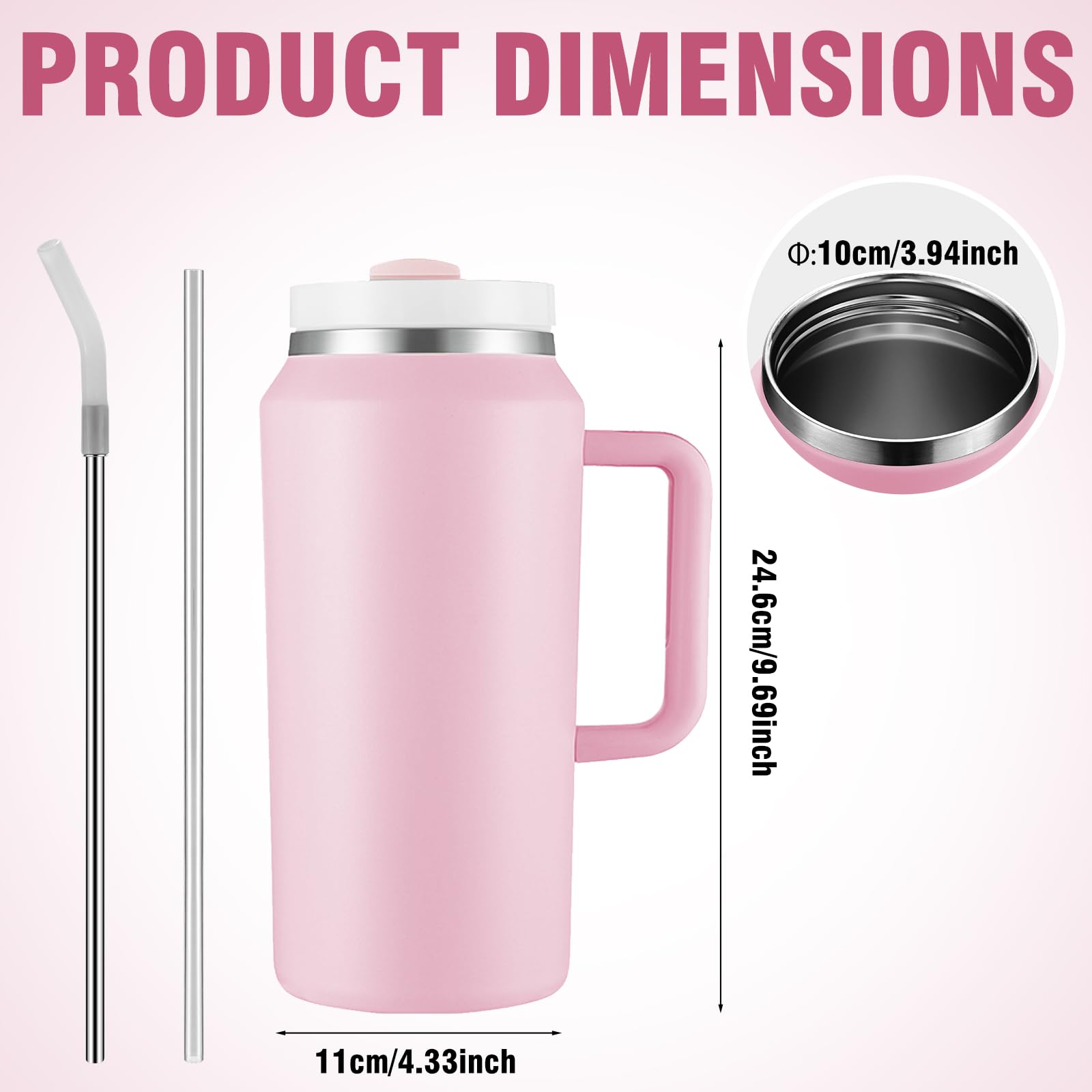 64Oz Insulated Tumbler With Handle, Stainless Steel Double Wall Vacuumn Water Bottle