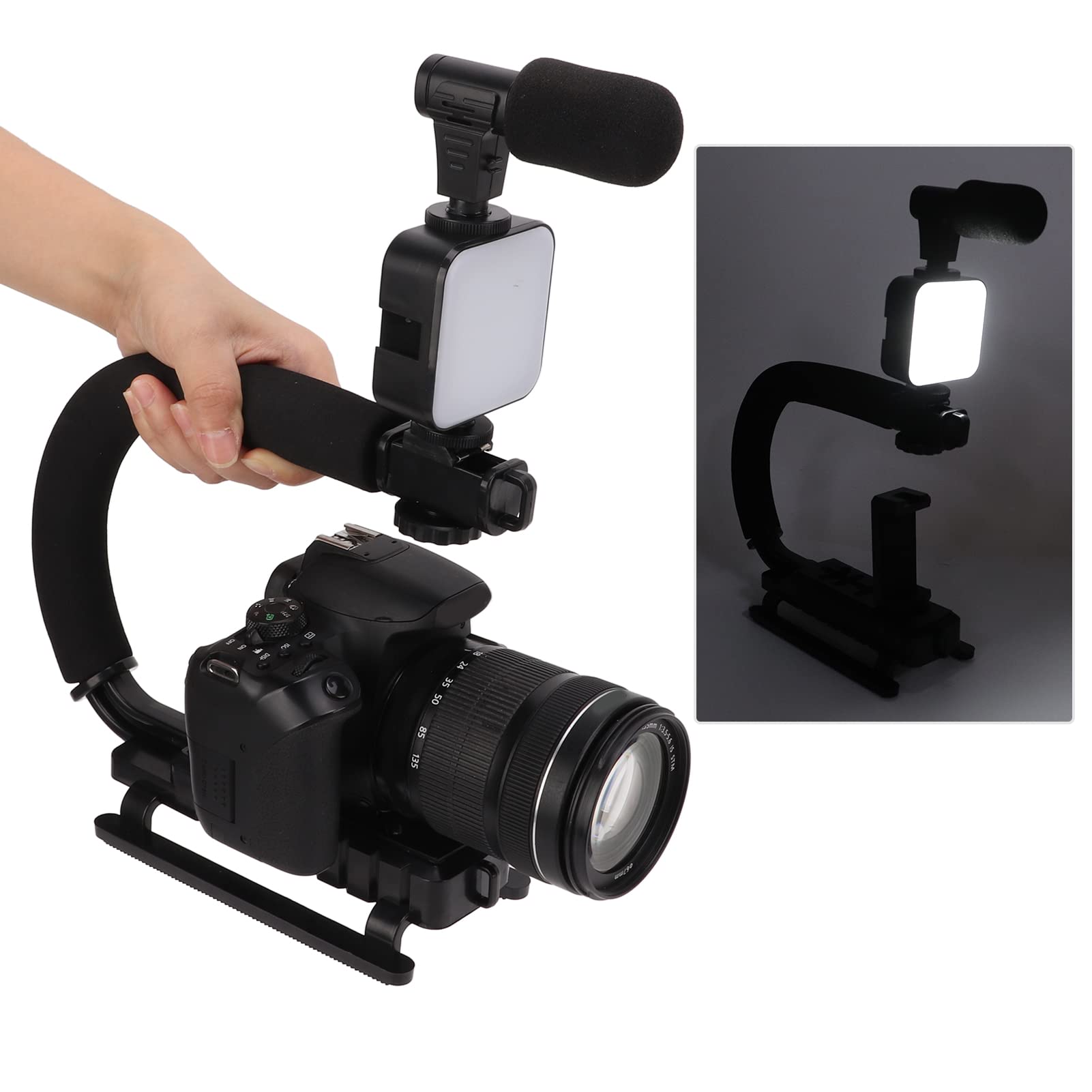 Byged Handheld Video Camera Stabilizer, Portable U Shaped Bracket With Led Light Microphone, Prevent Shaking When Shooting, For Slr Camera, Mobile Phone, Digital Camera, Video Recorder
