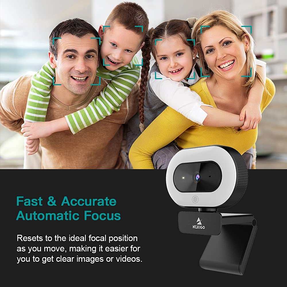 Nexigo 1080P Streaming Webcam With Mini Tripod Kits, N930E Autofocus Web Camera With Ring Light And Privacy Cover, Flexible Camera Tripod Stand, For Zoom/Skype/Teams, Mac Pc