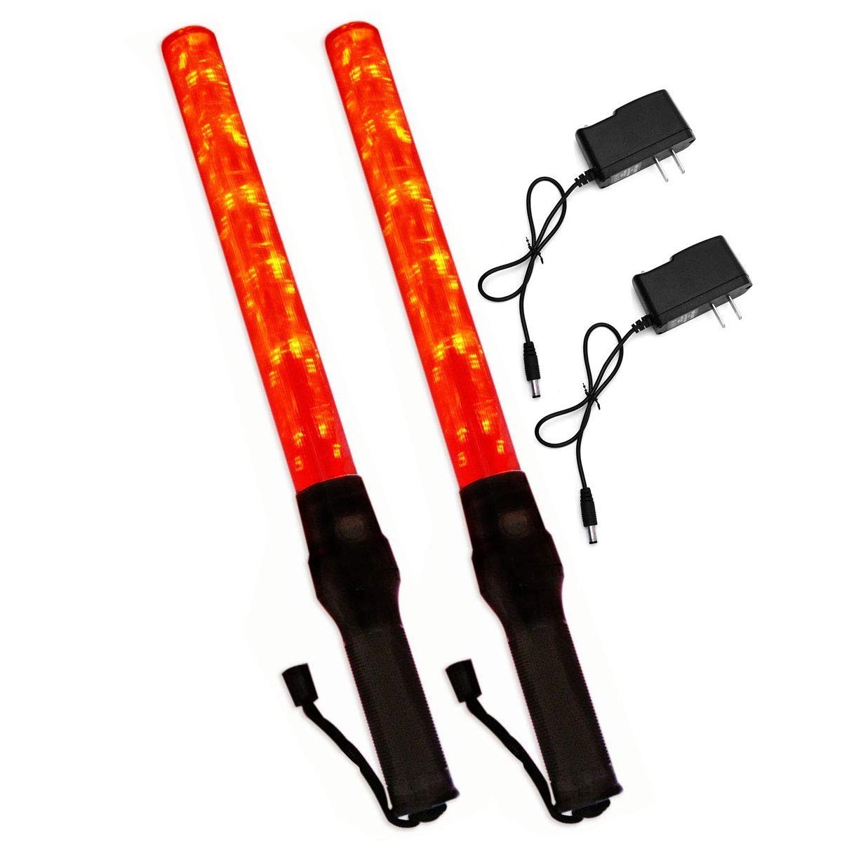 Imbaprice (2-Pack 21" Long Traffic Safety Rechargeable Flashing Led Light Control Wand Baton Flashlight With Blinking And Steady-Glow Flashing Modes For Parking Guides