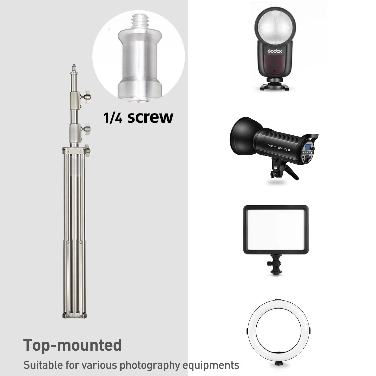Lapgood Light Stand Photography Stainless Steel - 6.7Ft/2M Light Tripod Stand With 1/4”Screw Adapter,Max Load Bearing 22Lbs/10Kg For Ring Light,Led Video Light,Strobe Light,Speedlight,Softbox,Camera