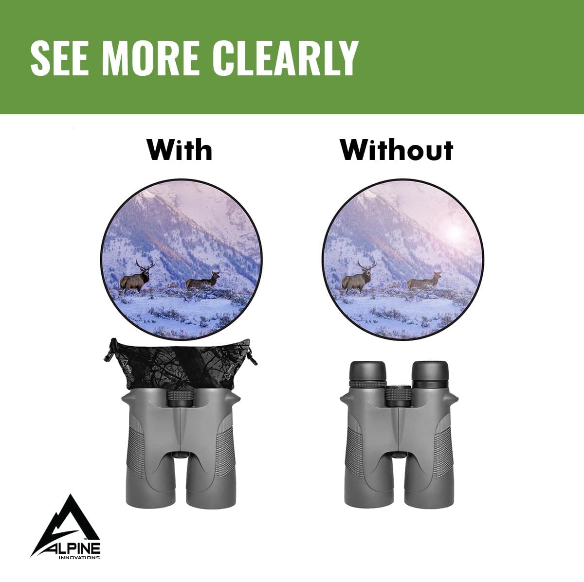 Slicker Bino Bandit - Blocks Glare, Improves Visual Acuity And Reduces Eye Fatigue. Fits All Binoculars. (Stealth Olive)