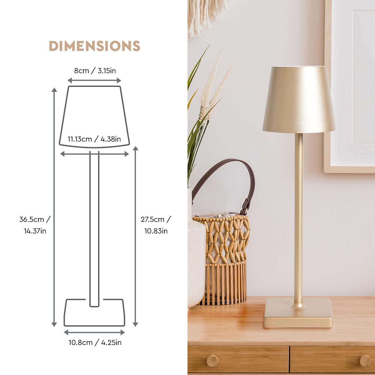 Vueeray Lighting Fixtures Ip54 Poldina Rechargeable Table Lamp,Cordless Waterproof Led Lamp,5200 Mah,Dimmable 3 Level,Indoor/Outdoor (White)