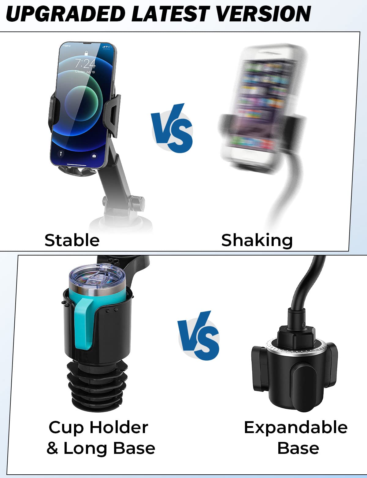 Joytutus Cup Holder Phone Mount For Car, Car Cellphone Large Adapter Long Arm With 360 Degree Rotation, Compatible Iphone, Samsung & All Smartphones