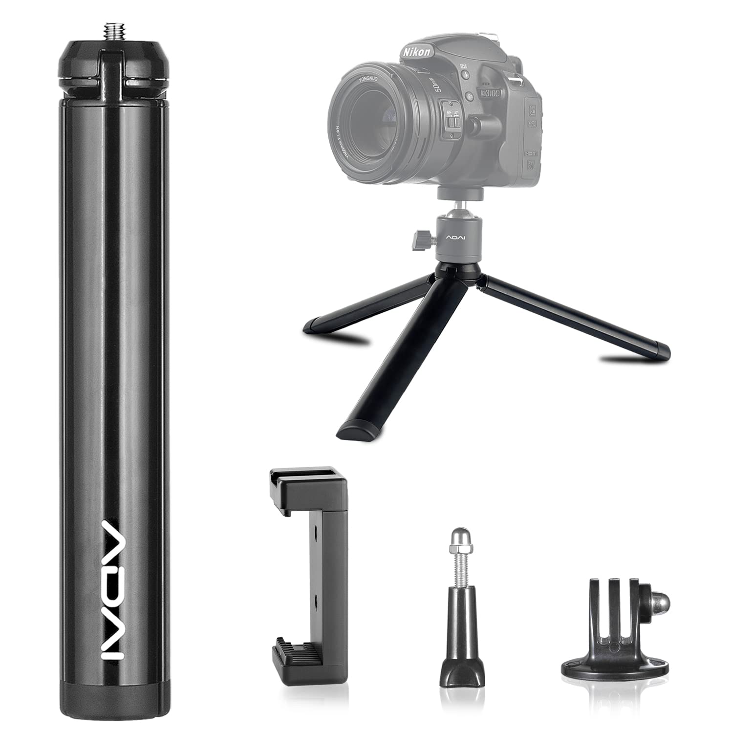Adai Mini Tripod Selfie Tripod Desktop Phone Stand Set Top With 1/4 Inches Screw And Phone Clamp Compact Tripod For Smooth 4,Osmo Mobile,Vimble 2,Gimbal Handle Grip Stabilizer And All Cameras