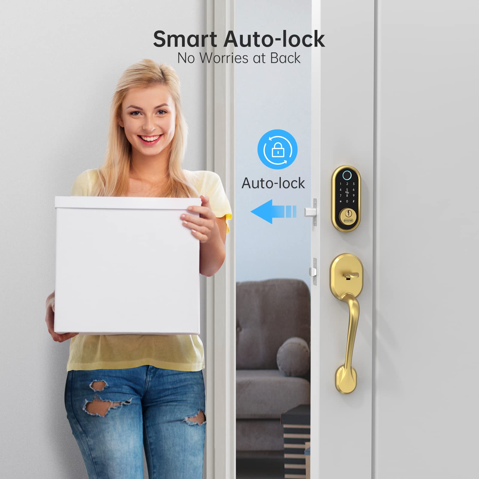 Smonet Smart Lock Bluetooth Keyless Entry Keypad Smart Deadbolt-Fingerprint Electronic Deadbolt Lock, Remote Ekeys Sharing, Easy To Install For Homes And Hotel Works With Alexa(Gateway Not Included)