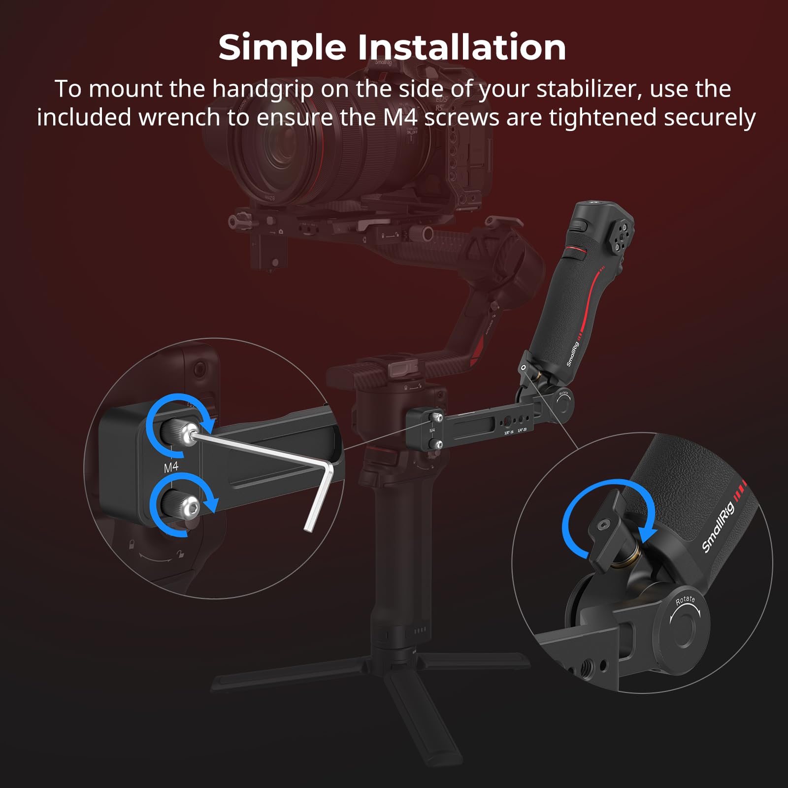 Smallrig Adjustable Sling Handle Only For Dji Rs 2 / Rs 3 Pro/Rs 4 / Rs 4 Pro Gimbal Stabilizer, Focus Control, Max Load 13.2Lb, Joystick Operation, Mode Switching, Centering/Locking