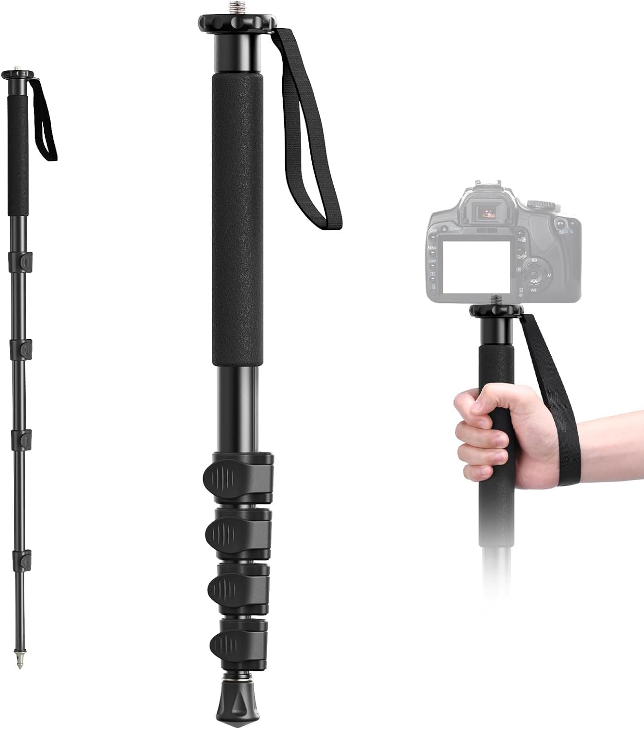 Kliomax 62" Inch Monopod With Integrated Safety Strap And 4 Section Extending Pole For All Digital Cameras, Dslr, Mirrorless, Compact Cameras, Camcorders & Cell Phones