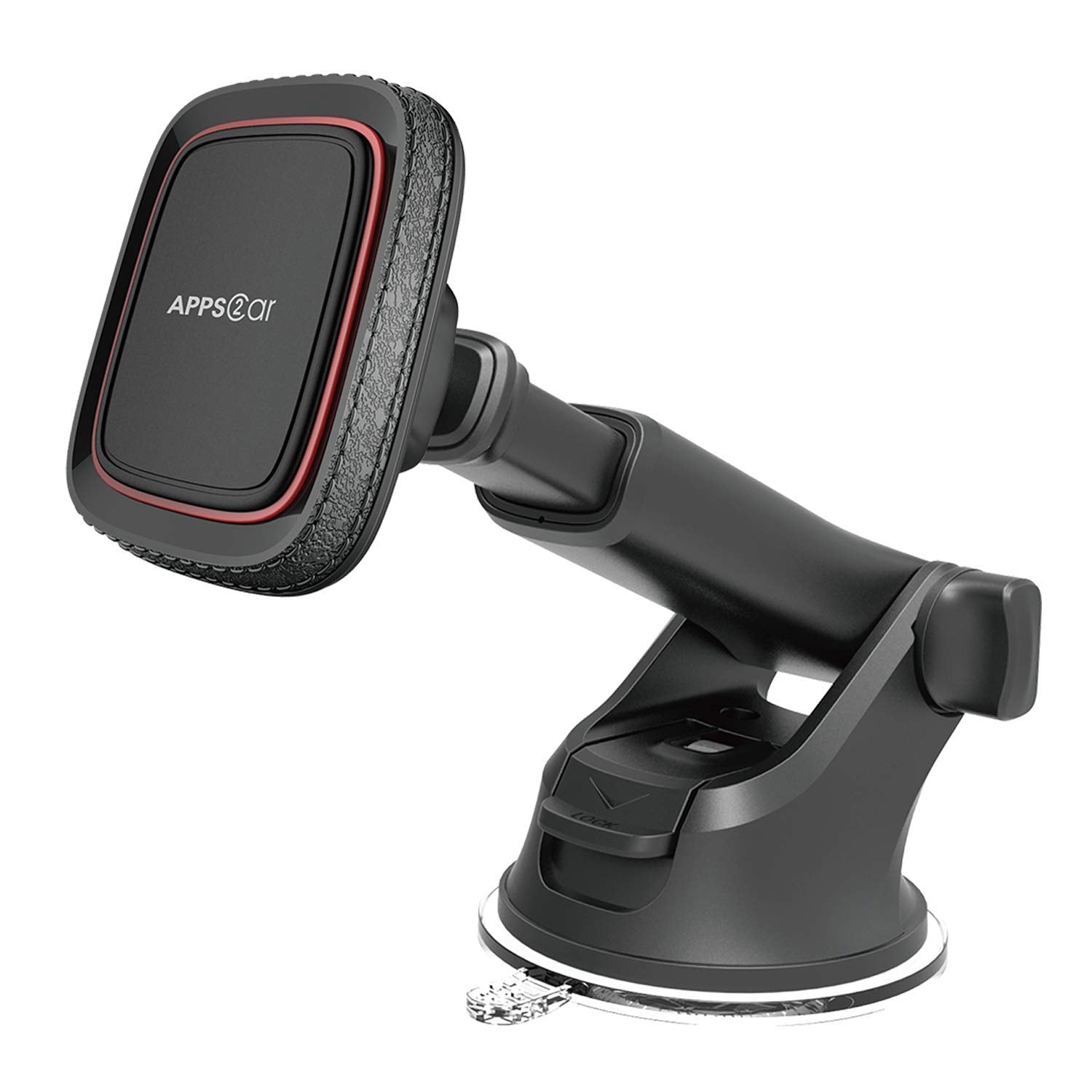 Apps2Car Magnetic Phone Mount For Car – Industrial Suction Cup Dashboard & Windshield Holder With Telescopic Arm, 6 Strong Magnets – Universal Fit For Iphone & Android (Metal Plate Required)